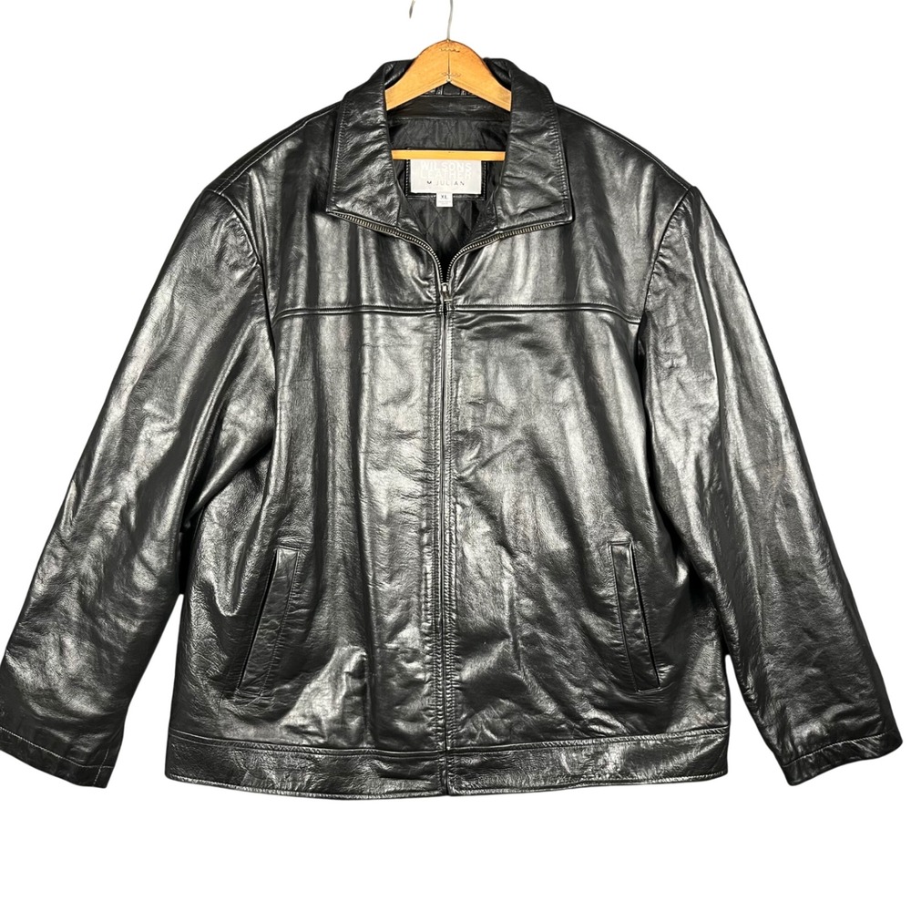 Wilsons Leather M. Julian Jacket Mens XL Black Full Zip Quilted Lined RN63426